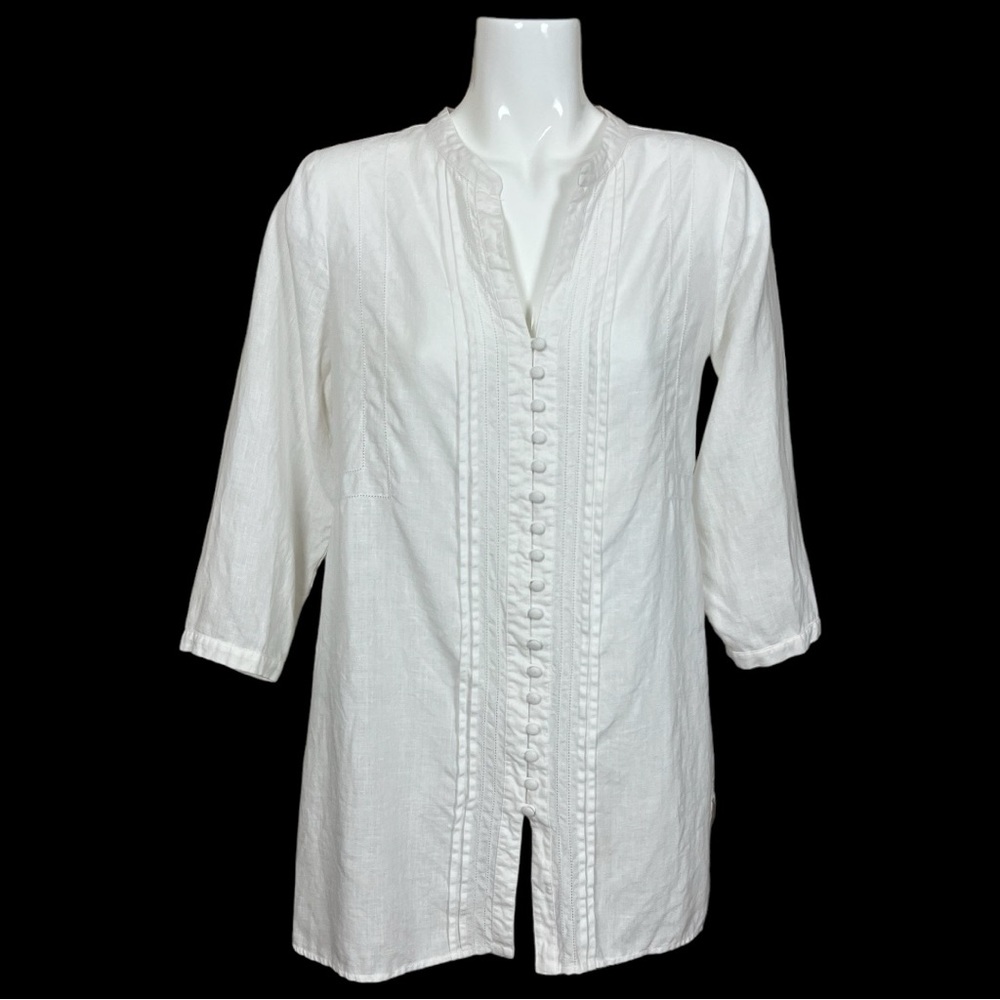 Soft Surroundings White Linen Button Down Tunic Medium